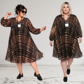 ITALIA MODA viscose chiffon met accordeonplissé A-lijn jurk gevoerd /stretch