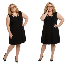 New Jersey viscose A-lijn jurk met aparte decolleté/ stretch/zwart