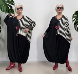 Verda oversized viscose mix jurk apart zwart/wit  stretch