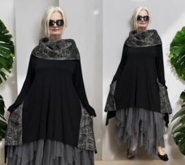 AKH oversized jersey viscose  mix A-lijn tuniek met col zwart apart  stretch