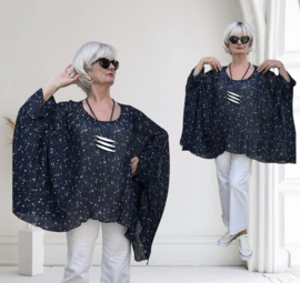 AKH oversized chique chiffon top/tuniek apart donkerblauw