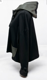 Vincenzo Allocca oversized katoen blazer met inzet van eco leder/aparte/stretch/zwart