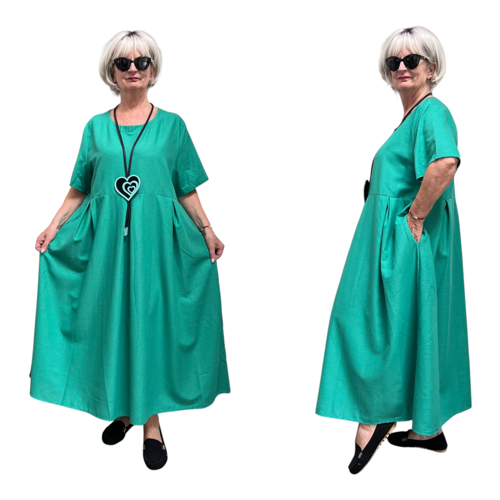 ITALIA  MODA  linnen/viscose wijde jurk met zakken apart