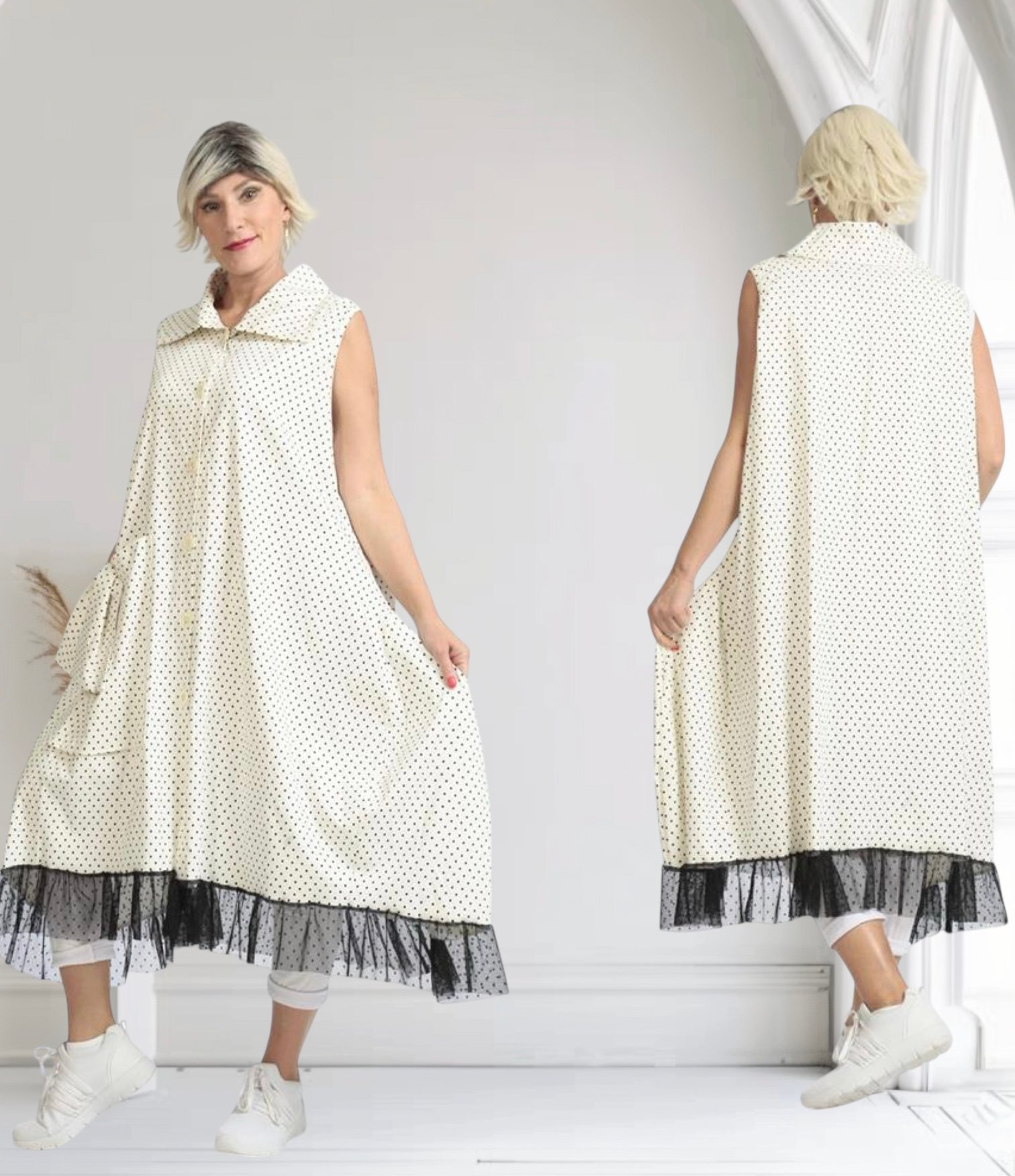 AKH viscose A-lijn jurk apart stretch/zwart/wit