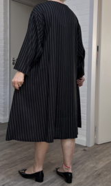 AKH oversized linnen mix A-lijn jurk/tuniek met zakken apart zwart
