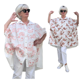 ITALIA MODA oversized katoen geborduurde blouse/hemd/in meerdere kleuren