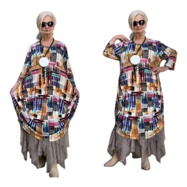 IZZY jersey viscose A-lijn jurk apart stretch