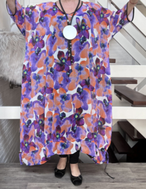 Francesca Romantica oversized A-lijn viscose chiffon overjurk met touwtjes  apart (extra groot)