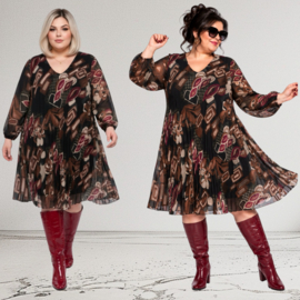 ITALIA MODA  viscose chiffon met accordeonplissé A-lijn jurk gevoerd /stretch