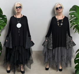 AKH oversized jersey viscose A-lijn tuniek apart  stretch zwart /in meerdere kleuren
