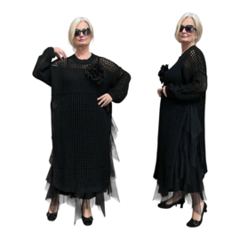 italia  oversized acryl gebreide tuniek/overjurk met broche strtech zwart