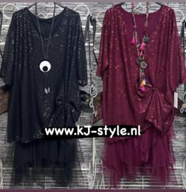 ITALIA MODA oversized tuniek met inzet van pailletten/glitter stof gevoerd /stretch  /in meerdere kleuren