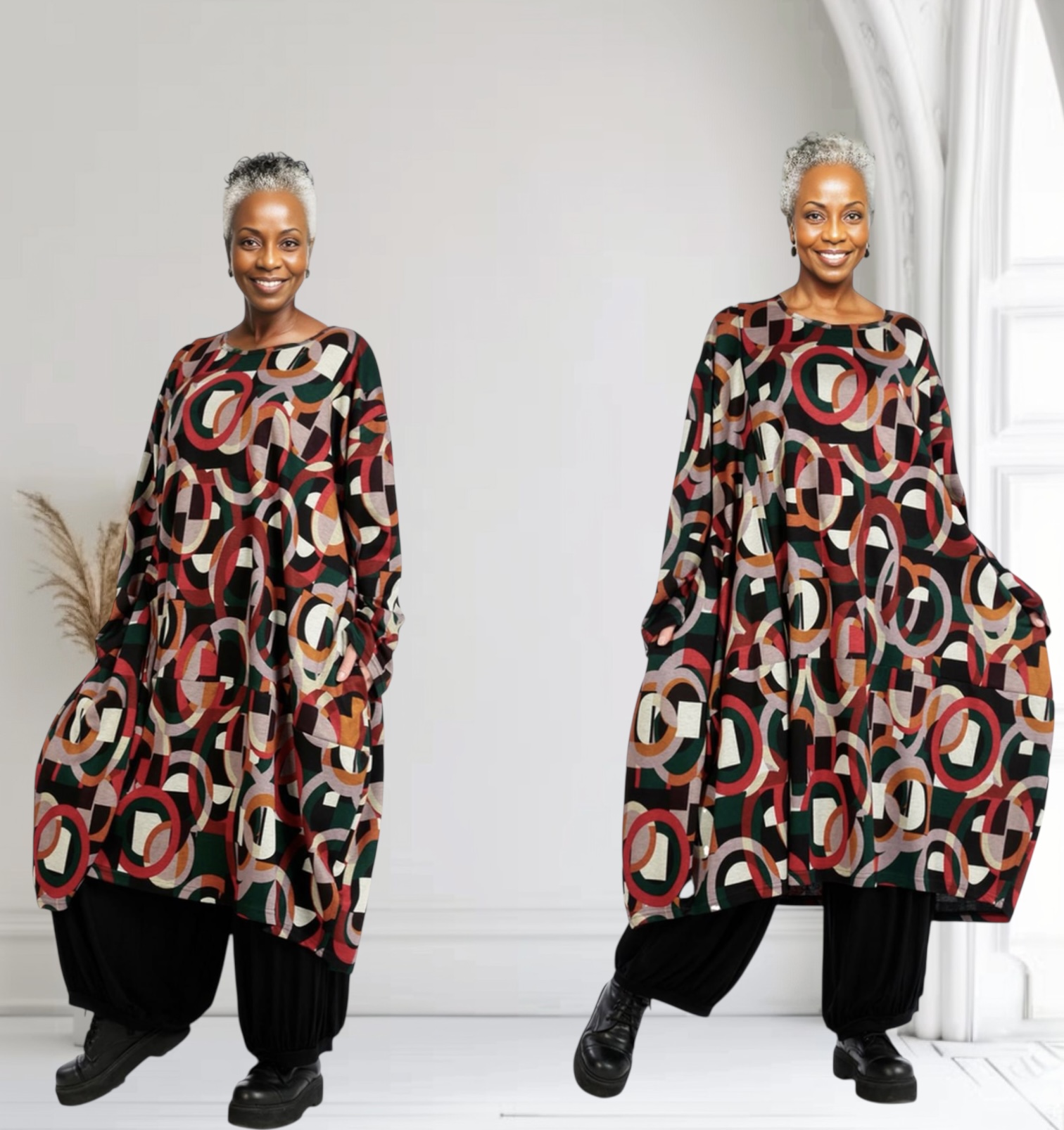 AKH oversized viscose mix A-lijn jurk/tuniek apart stretch