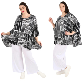 AKH oversized viscose A-lijn top/tuniek zwart/wit  apart