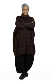 AKH gebreide zacht bouclé oversized tuniek/jurk  apart stretch chocoladebruin