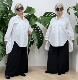 ITALIA oversized katoen A-lijn blouse/hemd met steentjes