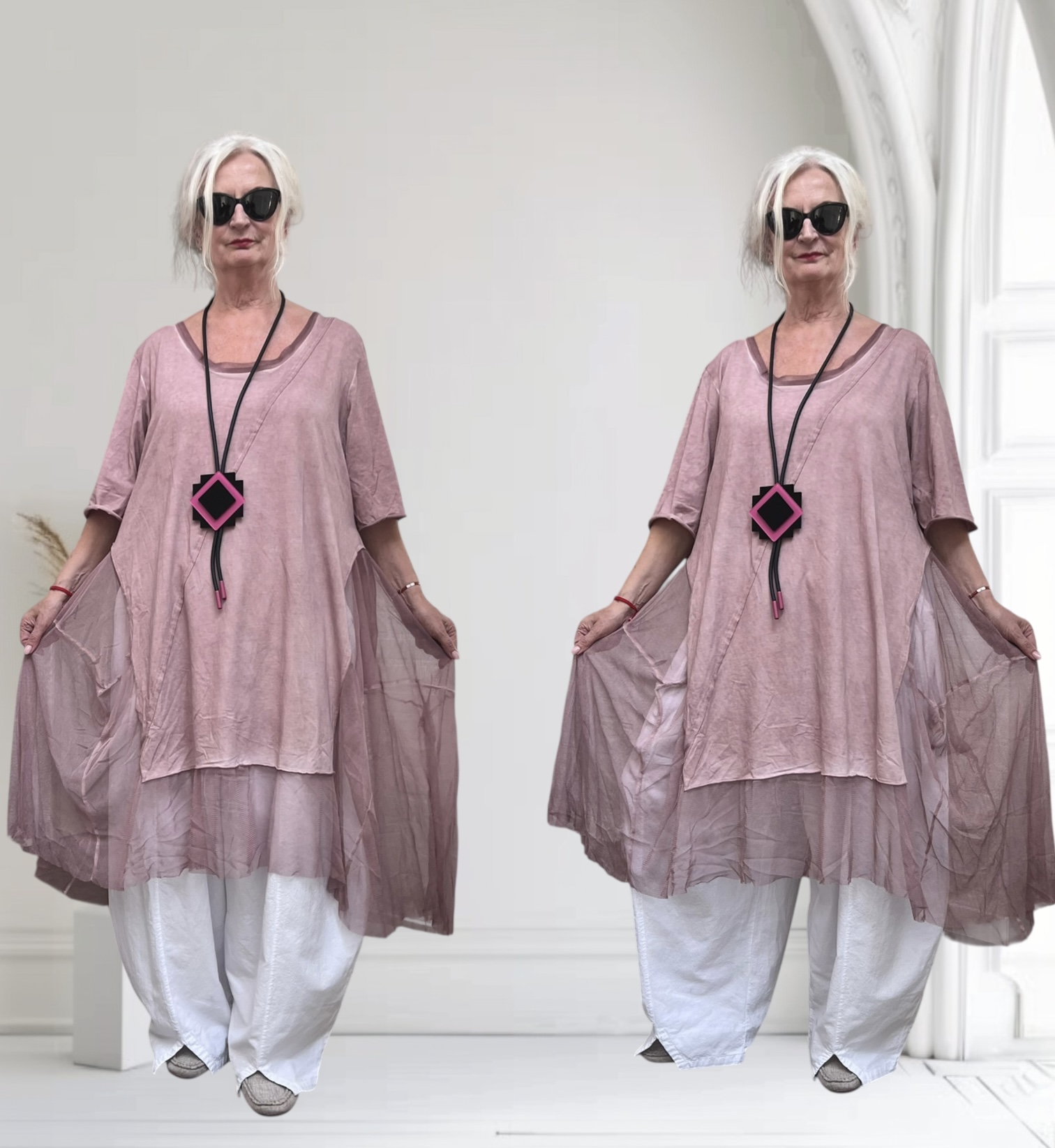 LUUKAA de modieuze kleuring oversized katoen  A-lijn jurk/jurk met tule/ stretch