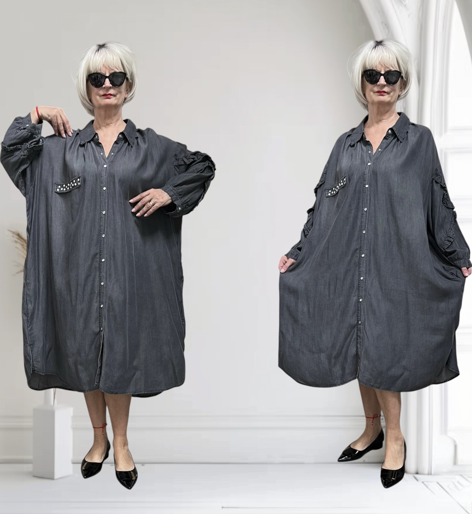 Vincenzo Allocca oversized tencel jeans blazer/vest/jurk apart