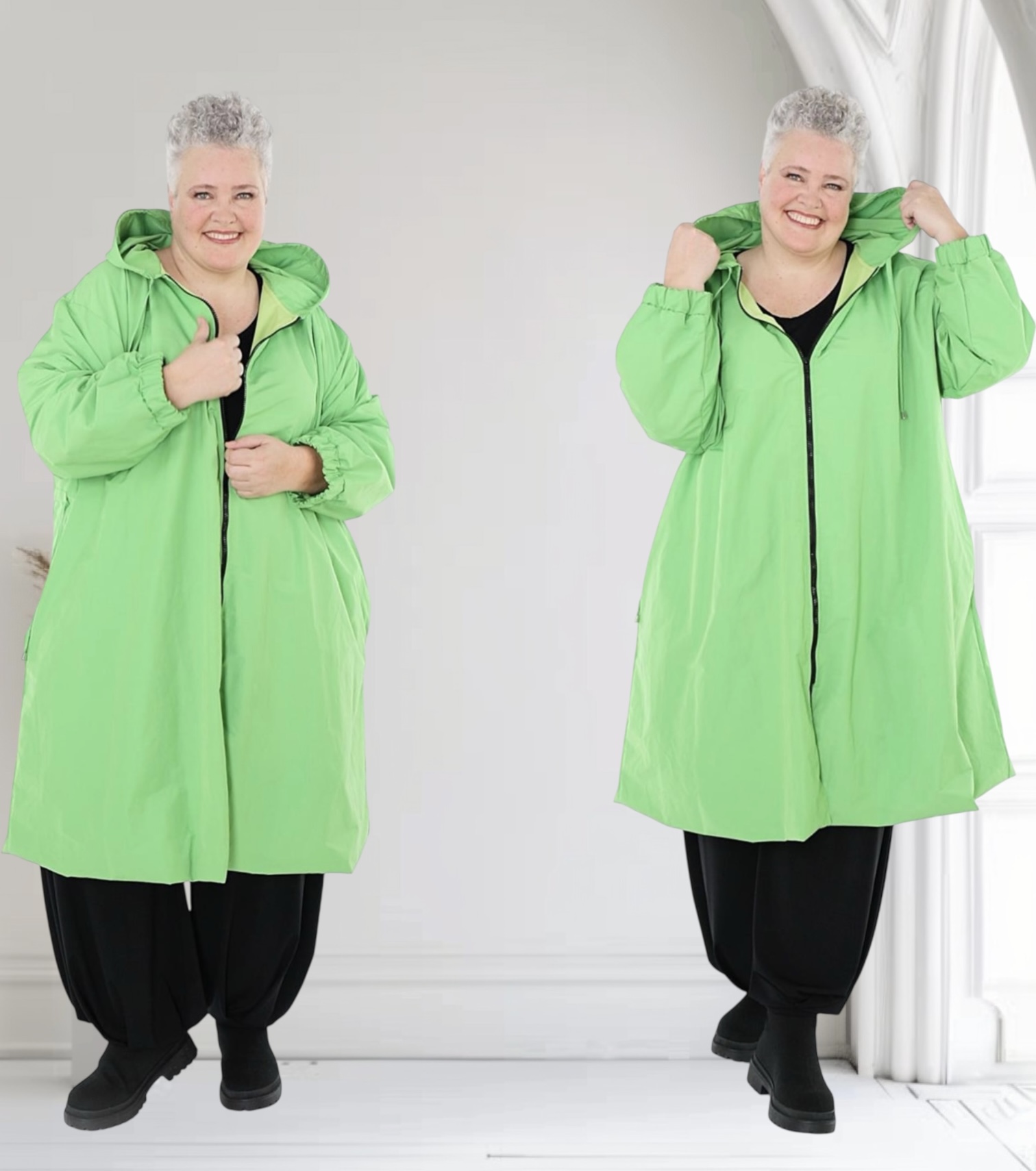 AKH oversized tafta memory/katoen mix tussenjas met capuchon / gevoerd