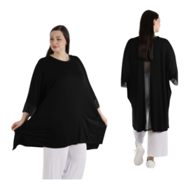 AKH oversized viscose tuniek/jurk  met inzet van tule/apart stretch  zwart