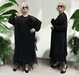 italia  oversized acryl gebreide tuniek/overjurk met broche strtech zwart