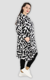 AKH oversized viscose A-lijn blouse/tuniek zwart/wit  apart