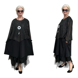 AKH oversized viscose A-lijn tuniek met tule stof stretch