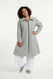 AKH katoen A-lijn zomer blouse /jas /blazer met ritssluiting grijs/wit /stretch