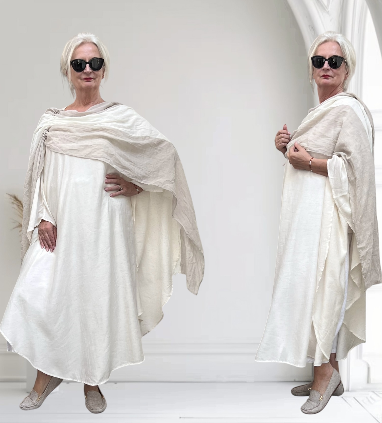 ITALIA MODA linnen/viscose jurk/kaftan met sjaal
