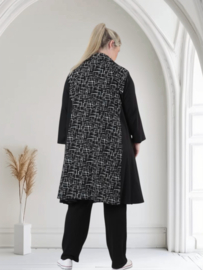 AKH oversized viscose A-lijn blazer/vest/jas apart  zwart/wit/stretch