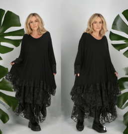 AKH oversized viscose A-lijn tuniek met glitter KANT stretch