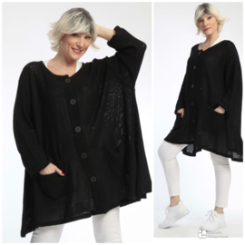 AKH gebreide oversized bouclé  A-lijn vest/blazer apart stretch