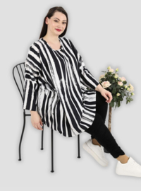 AKH oversized viscose A-lijn tuniek met zakken zwart/wit  apart