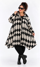AKH oversized wol A-lijn winterjas /stretch /zwart/wit