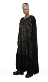 AKH oversized viscose mix A-lijn jurk met zakken apart stretch zwart /silver