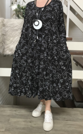 New Jersey viscose A-lijn jurk met zakken zwart/wit