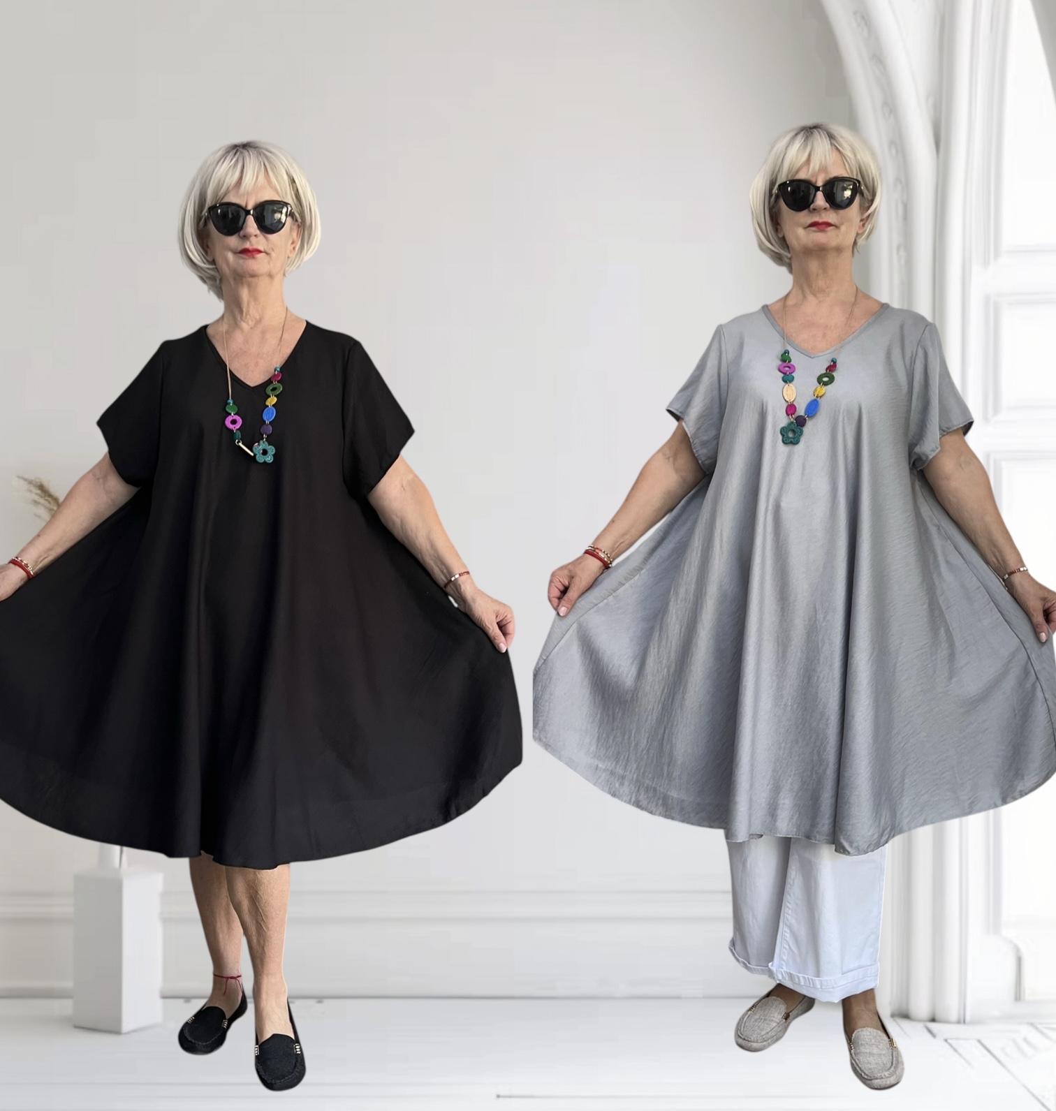 ITALIA MODA viscose  A-lijn jurk met ketting /in meerdere kleuren