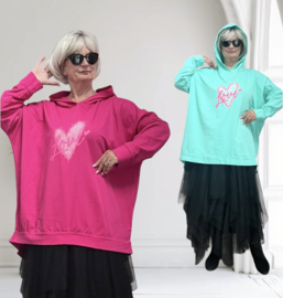 ITALIA  oversized  katoen top met capuchon apart stretch/in meerdere kleuren
