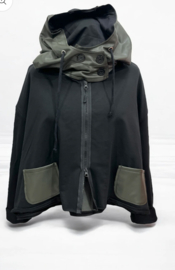 Vincenzo Allocca oversized katoen blazer met inzet van eco leder/aparte/stretch/zwart