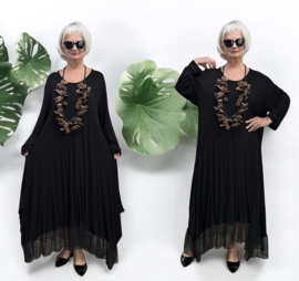 R.A.F.A.Y viscose A-lijn jurk met tule / stretch zwart