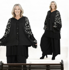 AKH oversized viscose A-lijn vest/blazer  apart zwart/grijs stretch