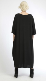 AKH oversized viscose A-lijn jurk apart stretch  zwart