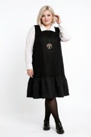 AKH oversized mouwloze gebreide katoen A-lijn jurk met inzet van taft  /apart/zwart