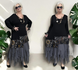 AKH oversized jersey viscose A-lijn tuniek apart  zwart stretch