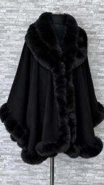 ITALIA MODA gebreid super zacht omslagdoek/poncho met bont/zwart