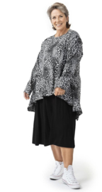 AKH oversized  viscose  A-lijn jurk/top  apart stretch zwart/grijs