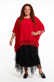 ITALIA MODA  viscose tuniek/poncho met kant en ketting /stretch/meerdere kleuren