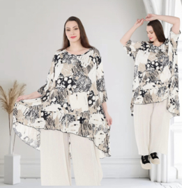 AKH oversized viscose A-lijn tuniek /apart/stretch  zwart/beige