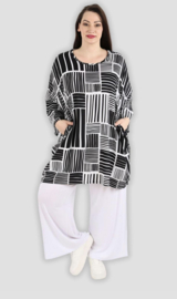 AKH oversized viscose tuniek/top zwart/wit  apart