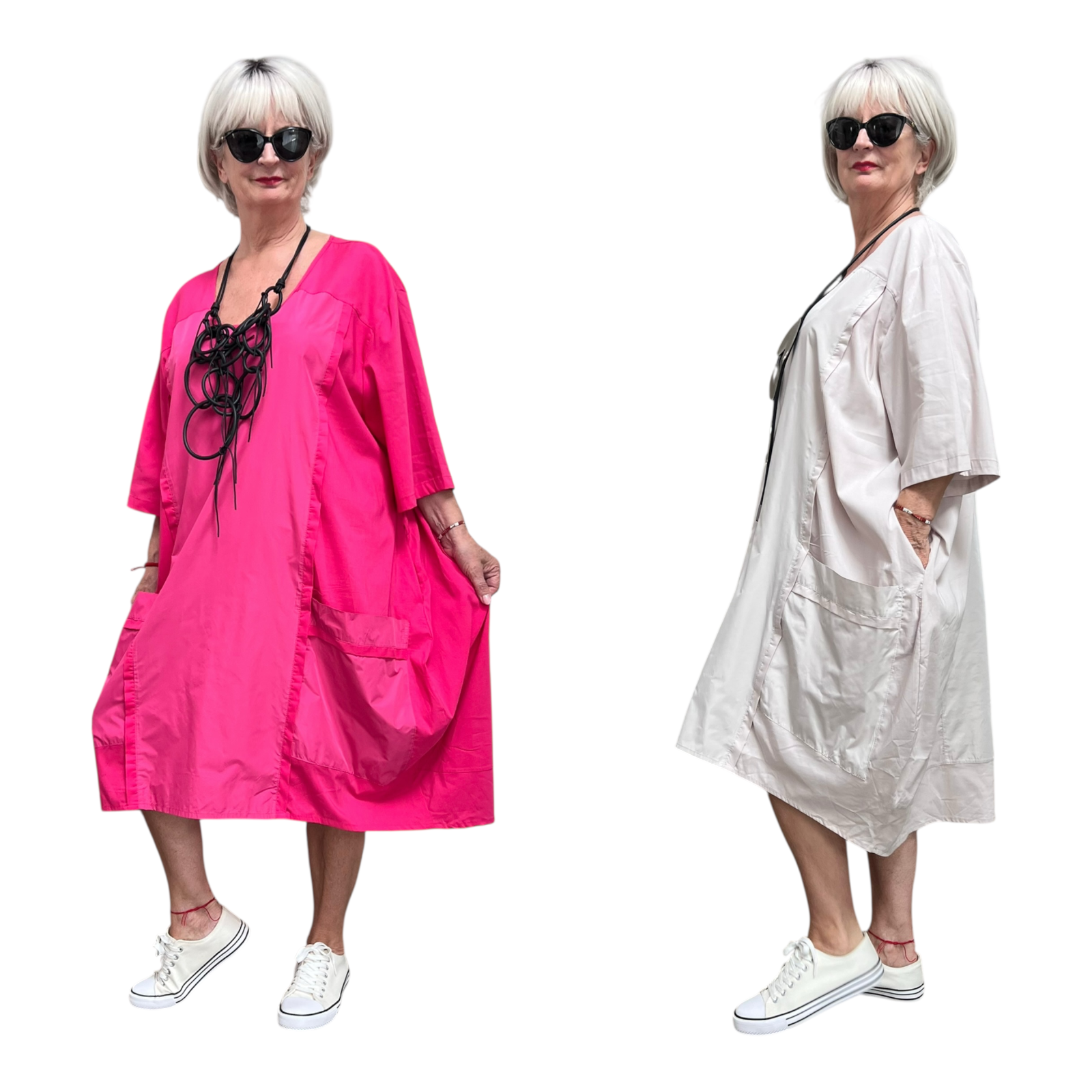 SINNE design.. A- lijn viscose jurk met taft /stretch/in meerdere kleuren